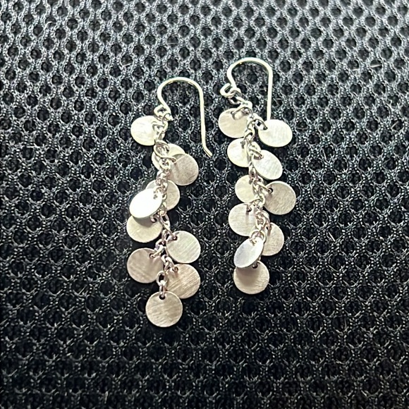 New Rhodium Plated on Sterling Silver French Earrings w/ Brushed Disks Gift Box - Picture 4 of 8